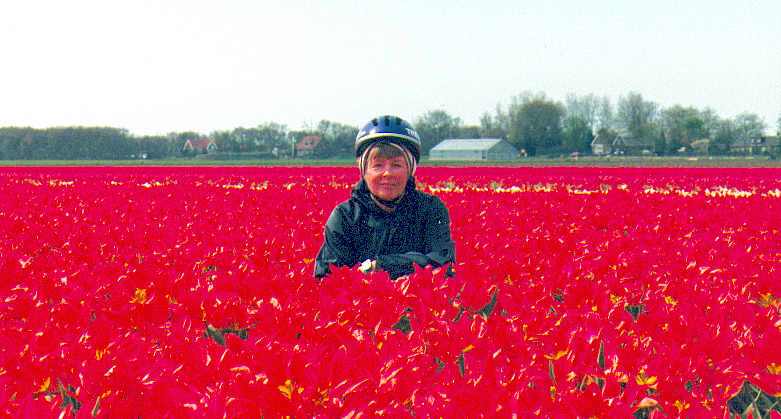 Carol in tulip field, Holland